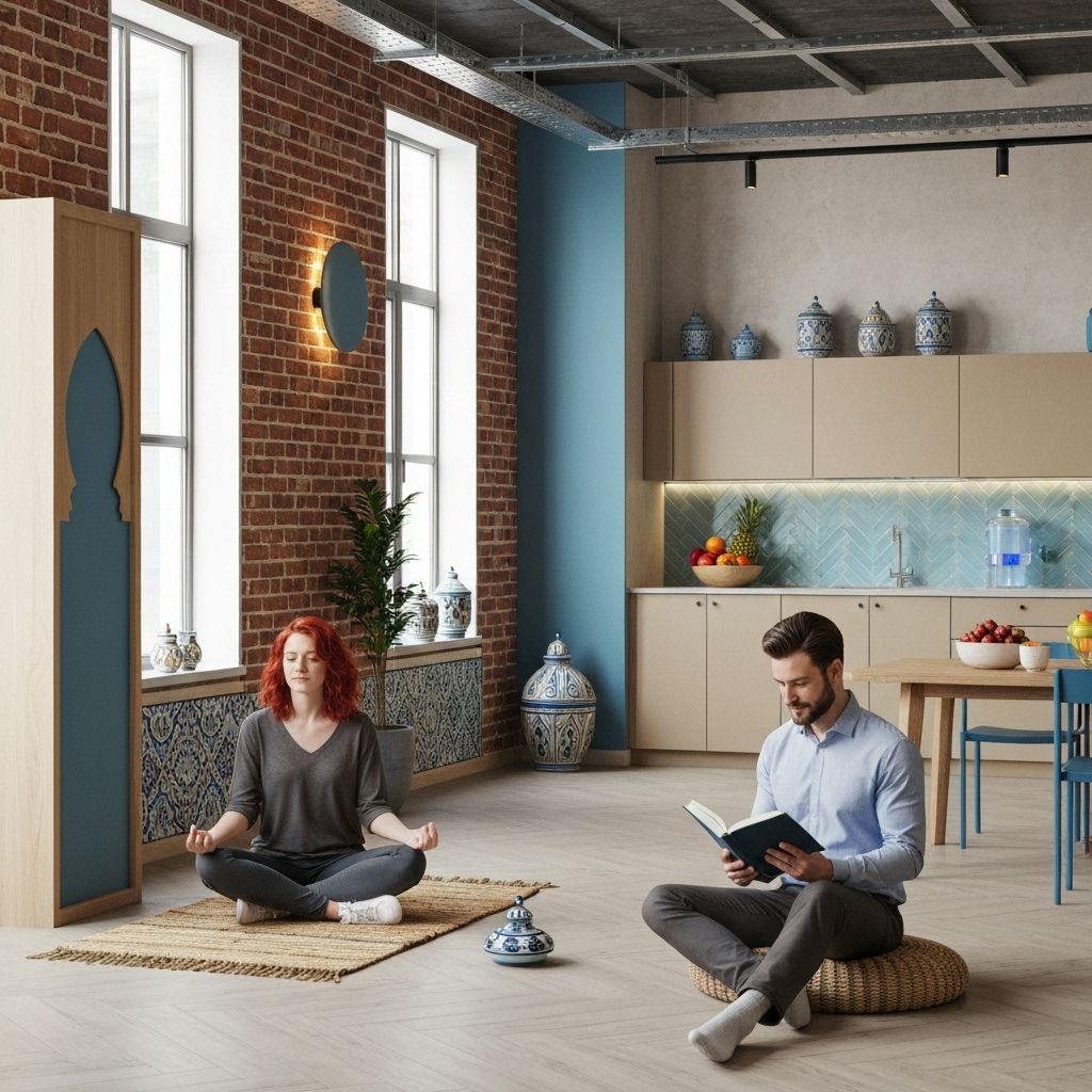 Modern workspace with Moroccan wellness elements